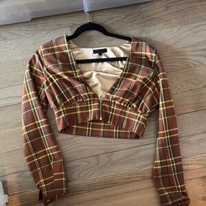 Chic Plaid Crop Top - Brown and Yellow